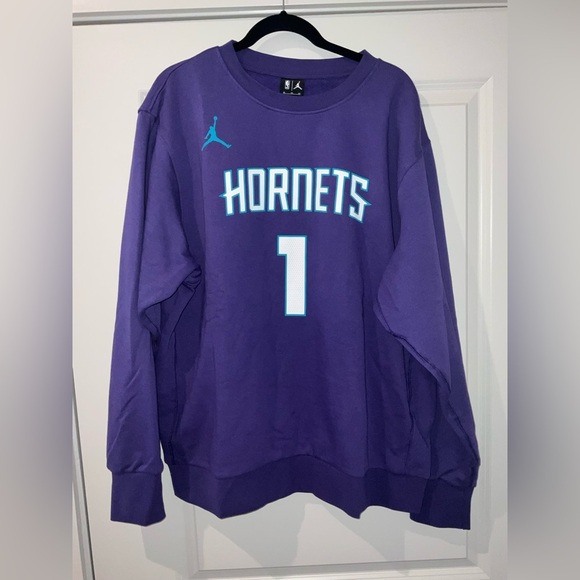 Jordan Hornets LaMelo Ball Purple Crewneck Sweatshirt - Picture 1 of 11